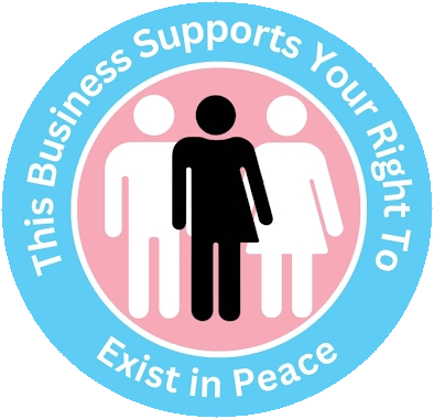Image with the text: This business supports your right to exist in peace